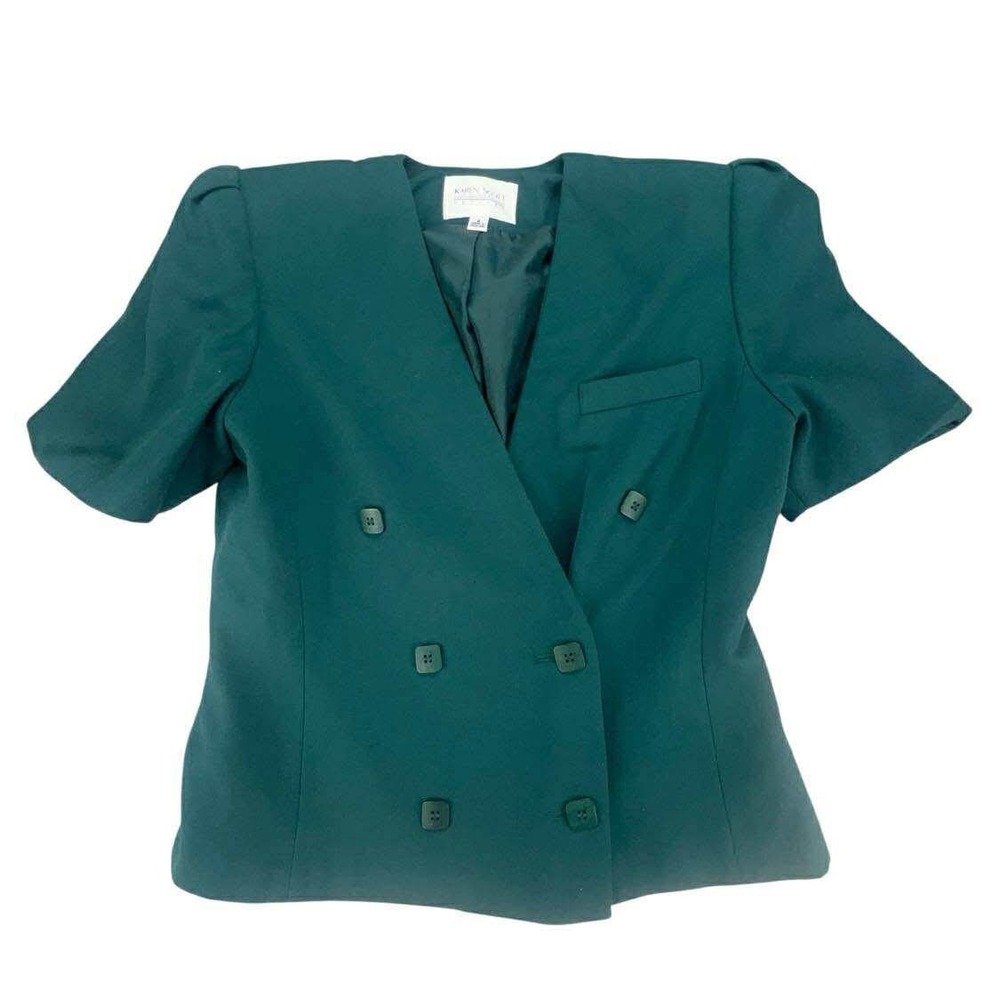 Vintage Karen Scott size 8 Petites‎ Green Short Sleeve Blazer Jacket Business